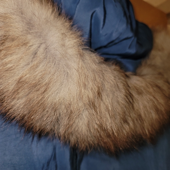 Vintage genuine blue fox fur trim coat m - Picture 2 of 3